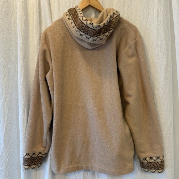 Nick & Sarah Plush Fleece Full Zip Up Hoodie Jacket Tan & Brown Boho Size Large - Picture 4 of 8